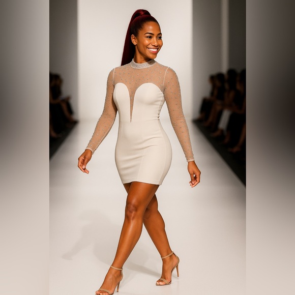 Dual Allure Runway Dress Fashion Formal Elegance Elegant Long Sleeves Lady Women - Picture 6 of 8